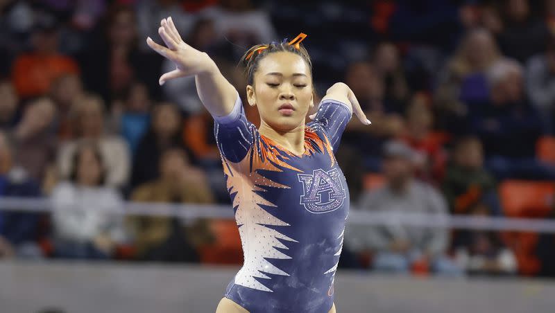 Auburn’s Sunisa Lee competes on the balance beam during an NCAA gymnastics meet on Friday, Jan. 27, 2023, in Auburn, Ala.