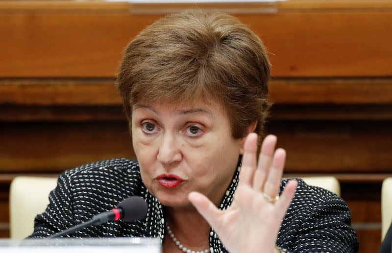 IMF Managing Director Kristalina Georgieva speaks during a conference hosted by the Vatican on economic solidarity