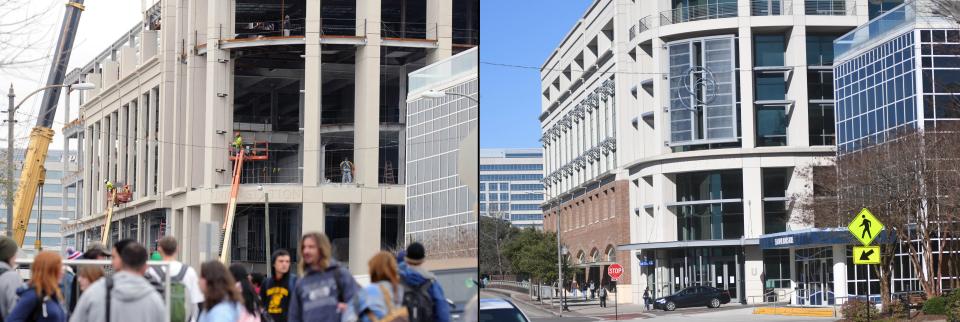 A view of Cape Fear Community College's Union Station in 2012, left, and 2022. The building opened in 2013 and was designed to resemble the original Wilmington Union Station.     [MATT BORN/STARNEWS]