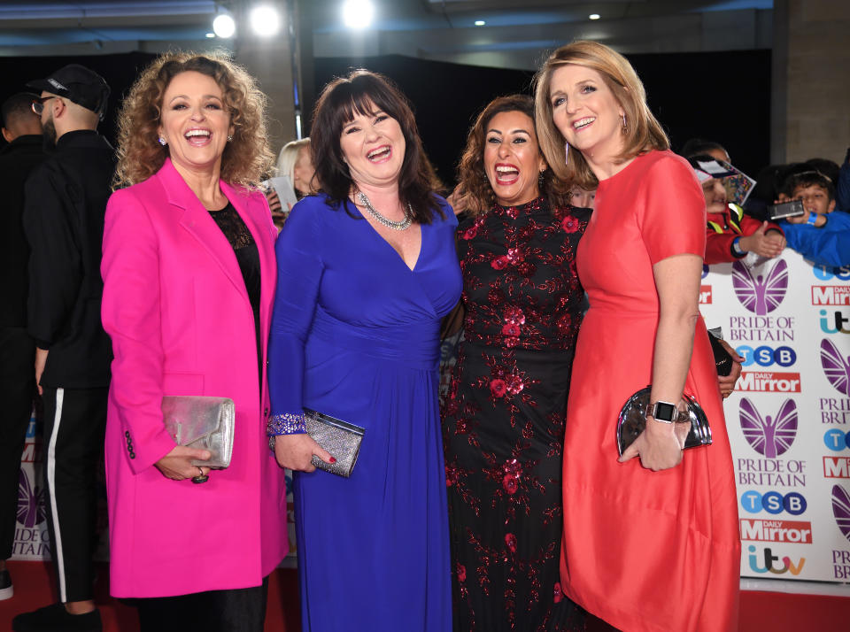 LONDON, ENGLAND - OCTOBER 30:  (L-R) Nadia Sawalha, Coleen Nolan, Saira Khan and Kaye Adams attend the Pride Of Britain Awards at the Grosvenor House on October 30, 2017 in London, England.  (Photo by Karwai Tang/WireImage)