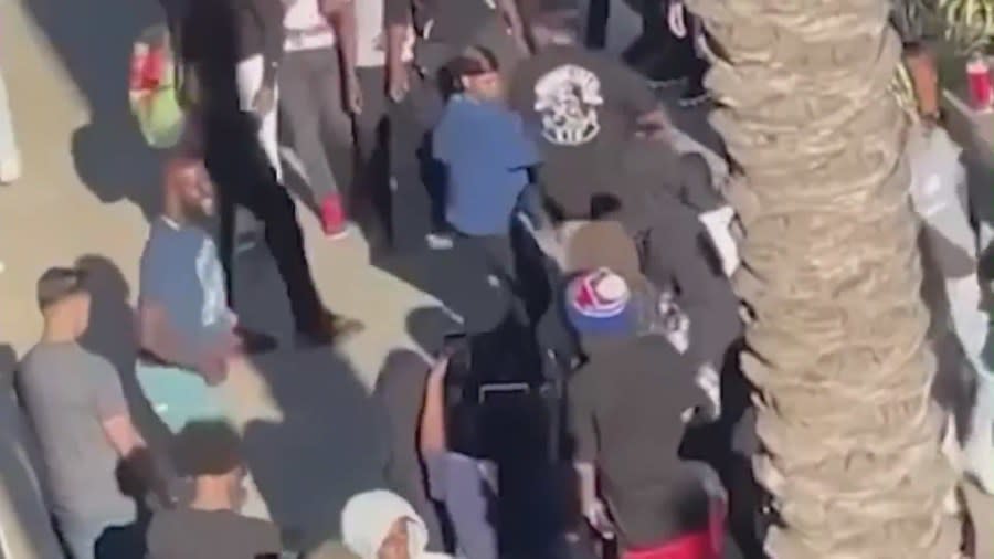 Video captured good Samaritan Maurice Hardy (in a dark blue shirt) rescuing a boy from a violent brawl at the Del Amo Fashion Center on August 29, 2023. (Maurice Hardy)