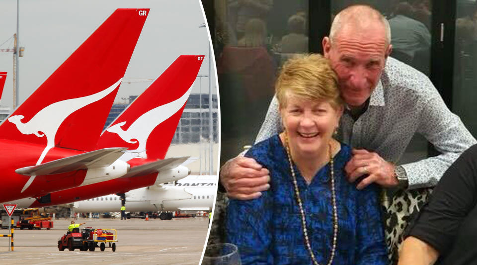 Qantas planes and couple Brian and Rhonda. 