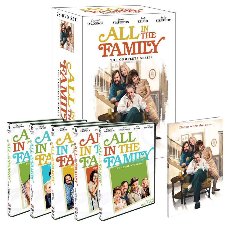 <b>TV DVDs</b><br><br><b>"All in the Family: The Complete Series" </b>(Shout! Factory)<br>Norman Lear's groundbreaking sitcom is collected -- all 208 episodes -- in this fantastic set that also includes the three-part series retrospective from 1979 (the show's final season), a new interview with Lear; the original series pilot; the pilot episodes for the "Gloria," "Archie Bunker's Place," and "704 Hauser" spinoff series; and a 40-page booklet with photos and an essay by Pulitzer Prize-winning TV critic Tom Shales.<br><br><a href="http://www.shoutfactory.com/?q=node/215652" rel="nofollow noopener" target="_blank" data-ylk="slk:Shout! Factory.com;elm:context_link;itc:0;sec:content-canvas" class="link ">Shout! Factory.com</a>, $199.99