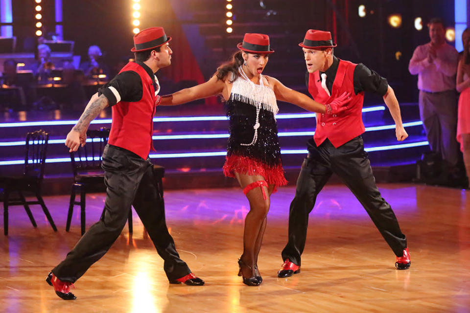 Mark Ballas, Alexandra Raisman and Henry Byalikov perform on "Dancing With the Stars."