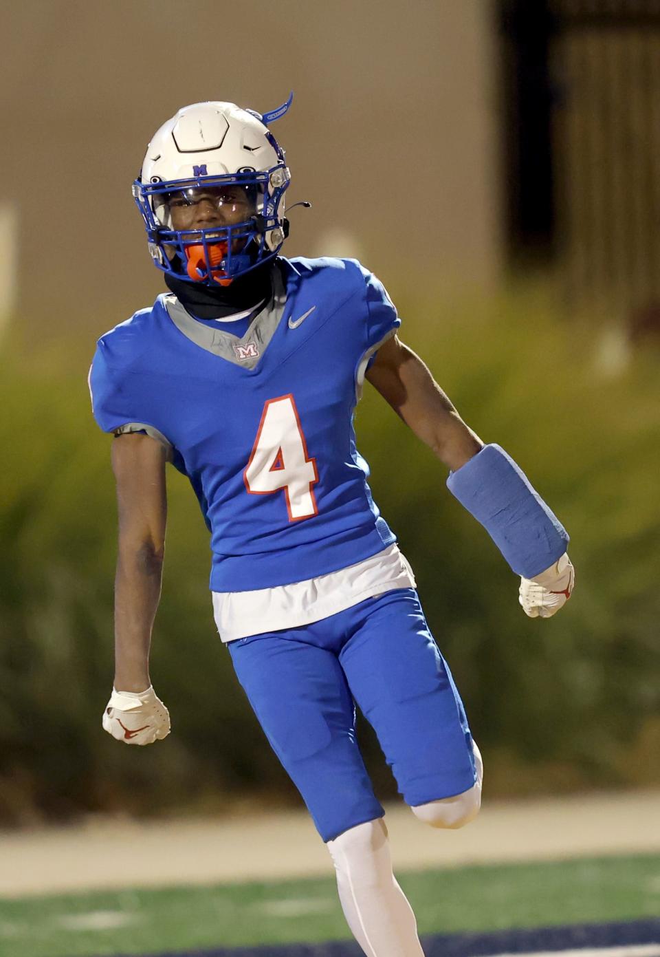 Millwood's Xzavier Thompson celebrates a touchdown during the Class 2A high school football championship game between Millwood and Washington at Chad Richison Stadium in Edmond, Okla., Saturday, Dec. 9, 2023.