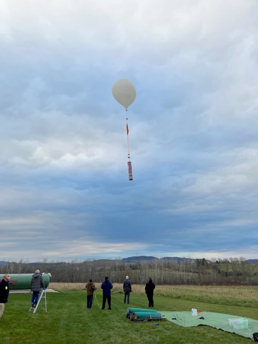 Seen here is the payload and the balloon going up during a November 4 test flight.