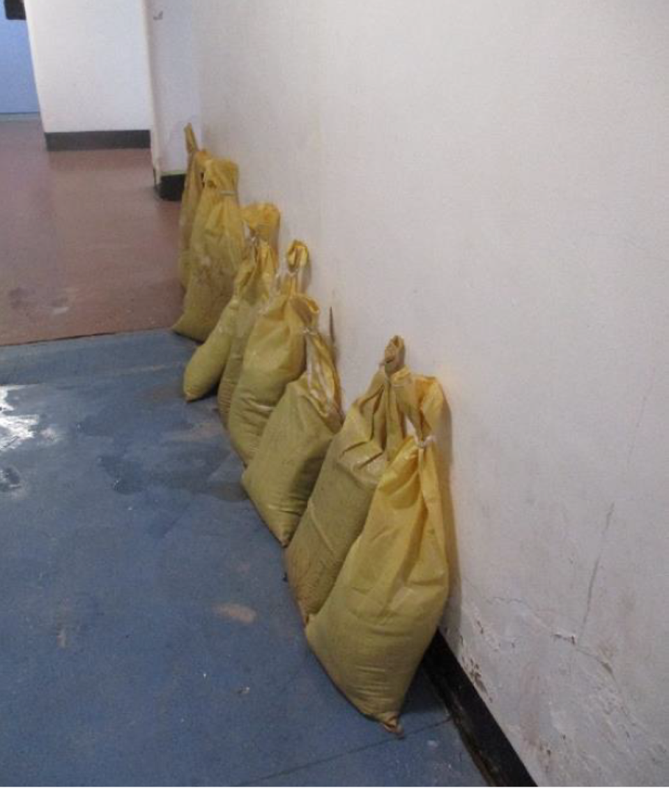 Staff used sandbags and wellington boots to cope with flooding in the segregation unit (HM Prisons Inspectorate)