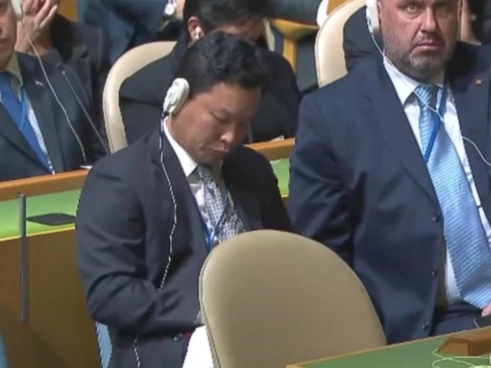 North Korea's ambassador walked out before Mr Trump arrived - leaving a more junior diplomat to listen to the speech