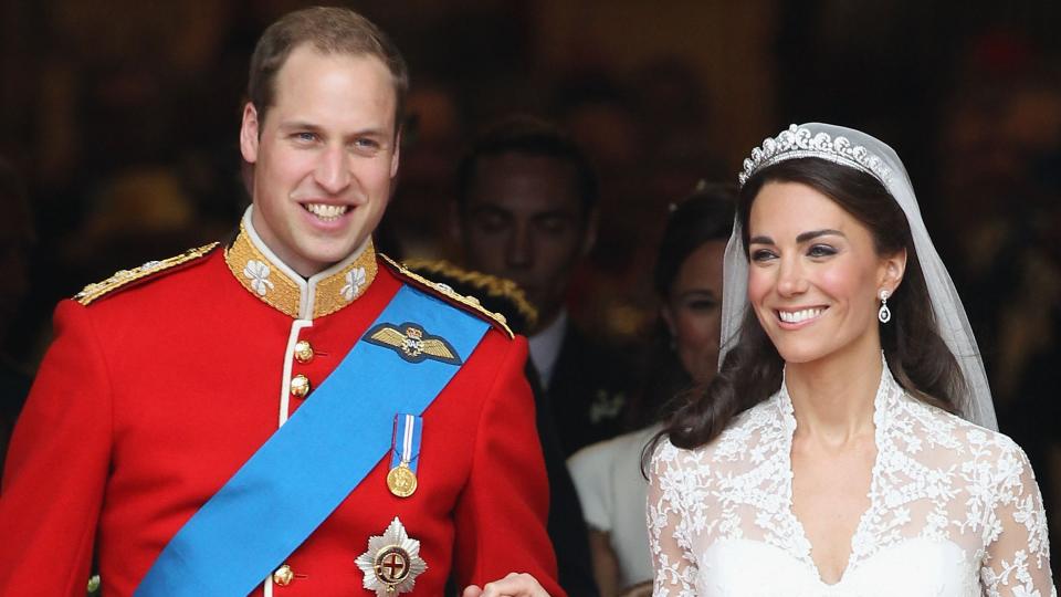 Prince William, Prince of Wales and Catherine, Princess of Wales following their wedding ceremony at Westminster Abbey in 2011