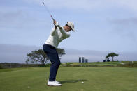 Adam Scott, of Australia, plays his shot from the 16th tee during a practice round of the U.S. Open Golf Championship, Wednesday, June 16, 2021, at Torrey Pines Golf Course in San Diego. (AP Photo/Marcio Jose Sanchez)