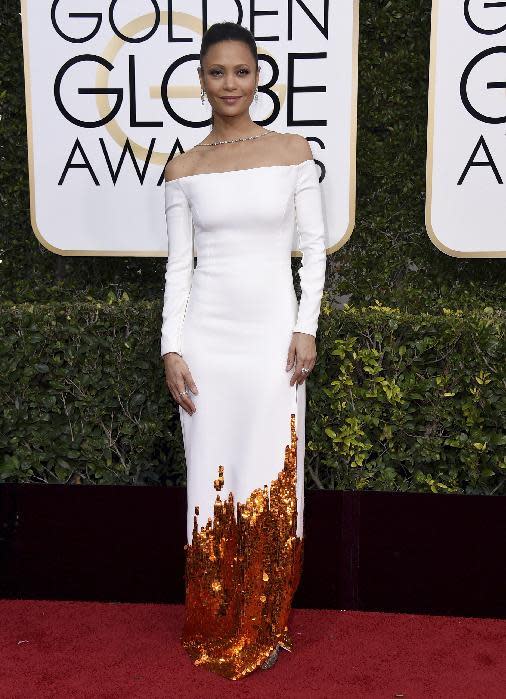 Thandie Newton arrives at the 74th annual Golden Globe Awards at the Beverly Hilton Hotel on Sunday, Jan. 8, 2017, in Beverly Hills, Calif. (Photo by Jordan Strauss/Invision/AP)