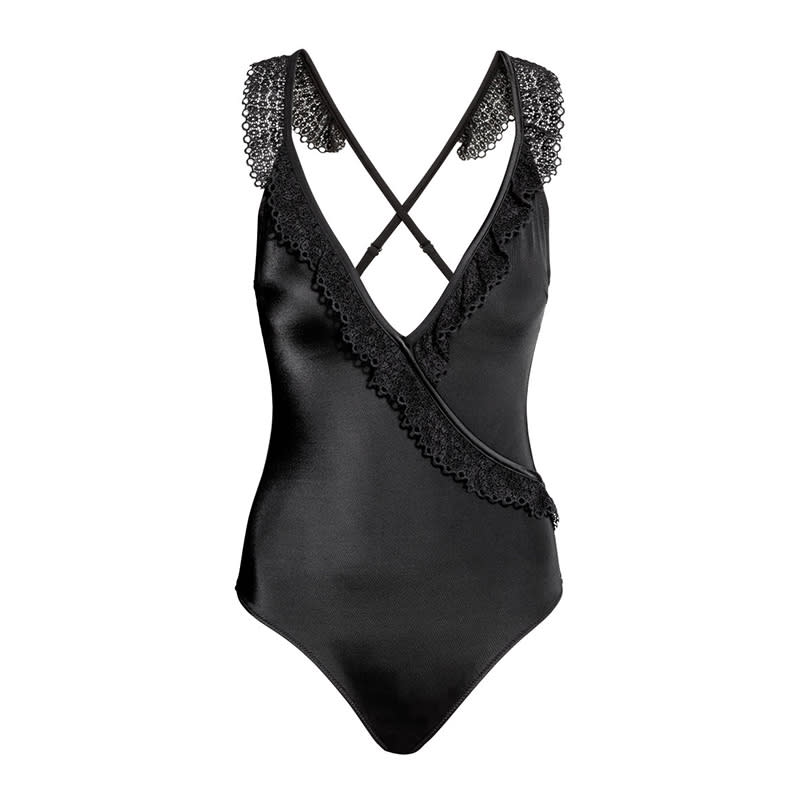 <a rel="nofollow noopener" href="http://rstyle.me/n/cf6k35jduw" target="_blank" data-ylk="slk:Swimsuit with Lace Details, H&M, $30Lace trim transforms a basic black bathing suit.;elm:context_link;itc:0;sec:content-canvas" class="link ">Swimsuit with Lace Details, H&M, $30<p>Lace trim transforms a basic black bathing suit.</p> </a>