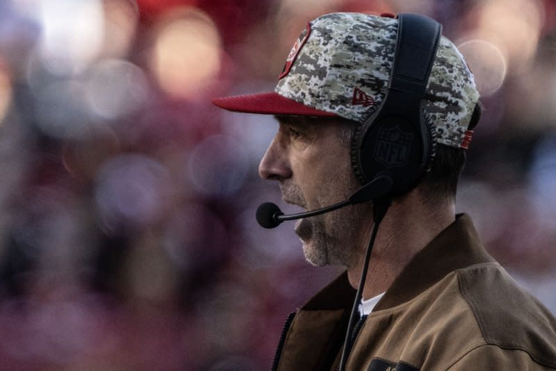 San Francisco 49ers head Kyle Shanahan will hire his fourth different defensive coordinator in five years this off-season. File Photo by Terry Schmitt/UPI