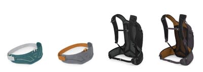 (L-R) Duro Dyna LT Belt in Cascade Blue/Silver Lining; Duro Dyna LT Belt in Phantom Grey/ Toffee Orange; Raptor 14 in Black/Tungsten; Raven 14 in Space Travel Grey