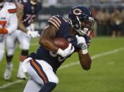 Aug 31, 2017; Chicago, IL, USA; Chicago Bears running back Jeremy Langford (33) runs with the ball during the first half of a game against the Cleveland Browns at Soldier Field. Mandatory Credit: Kamil Krzaczynski-USA TODAY Sports