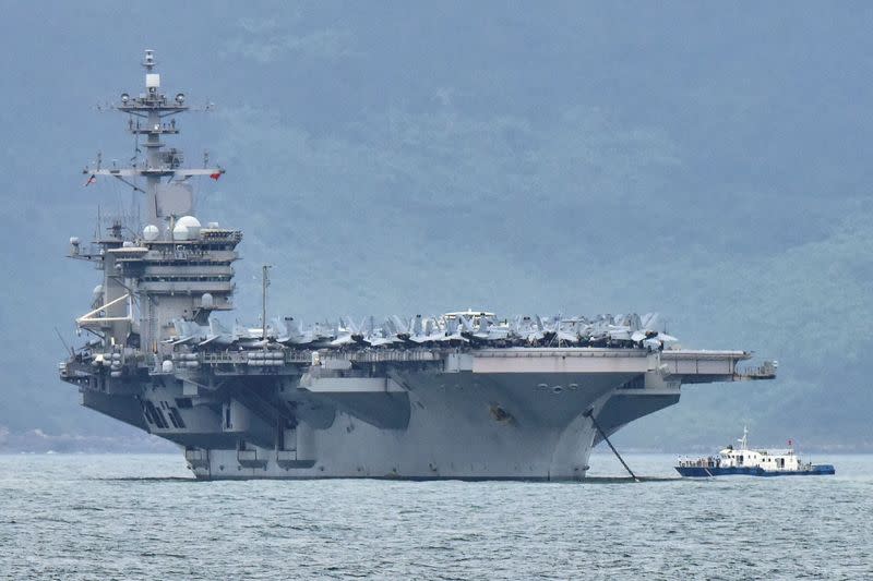 FILE PHOTO: The USS Theodore Roosevelt (CVN-71) is pictured as it enters the port in Da Nang, Vietnam