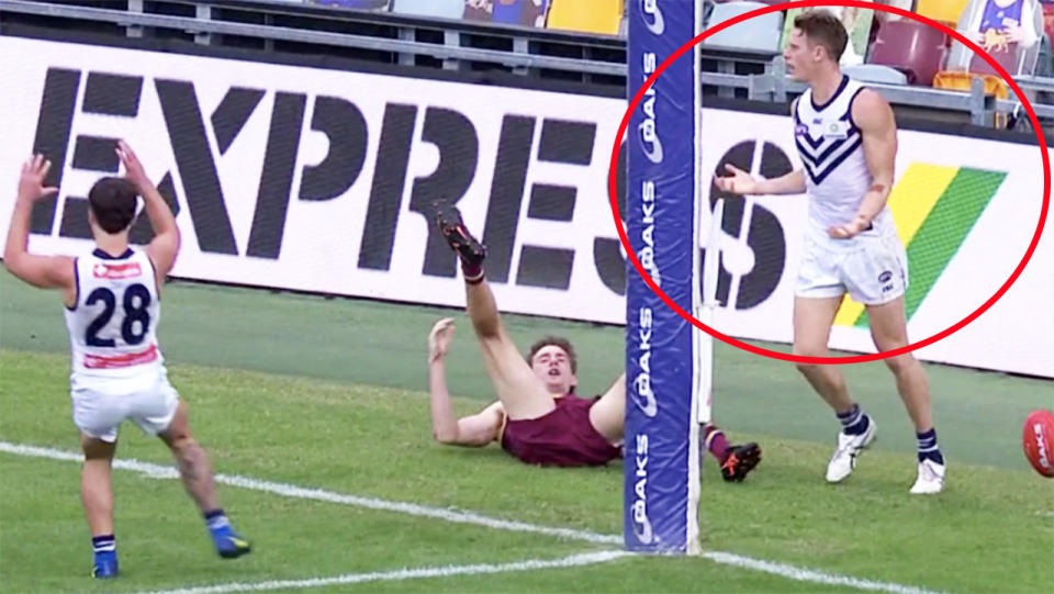 Matt Taberner, pictured here in action for Fremantle against Brisbane.