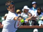 Mar 15, 2019; Indian Wells, CA, USA; Roger Federer (SUI) during his semi final match against Hubert Hurkacz (not pictured) in the BNP Paribas Open at the Indian Wells Tennis Garden. Mandatory Credit: Jayne Kamin-Oncea-USA TODAY Sports