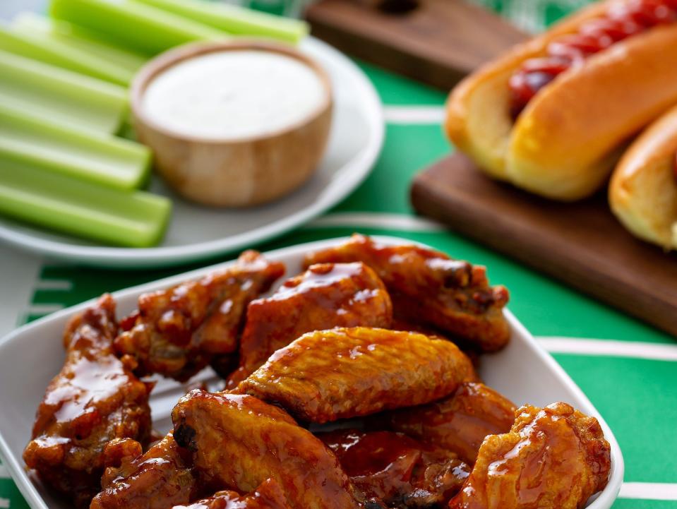 BBQ wings at a Super Bowl party