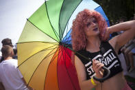 <p>Transexual man during Equality Parade (Parada Rownosci) in Warsaw on June 9, 2018. (Photo: Maciej Luczniewski/NurPhoto via Getty Images) </p>