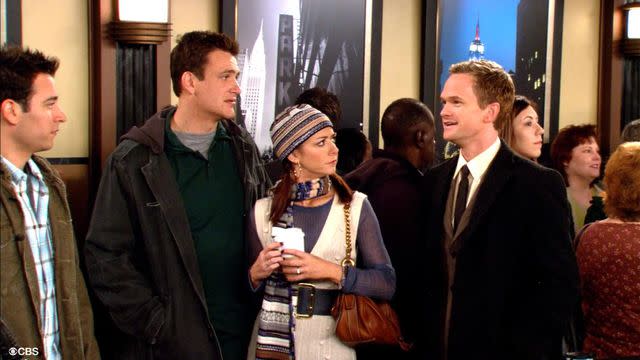 CBS Josh Radnor, Jason Segel, Alyson Hannigan, and Neil Patrick Harris inside the Empire State Building in the 'How I Met Your Mother' episode 'First Time in New York'