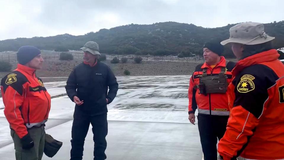 PHOTO: San Diego County Sherriff's Department officers take part in a search and rescue operation for five missing Marines who were on board a missing military helicopter that was found in Southern California, Feb. 7, 2024. (Maria Villalobos/ABC News)