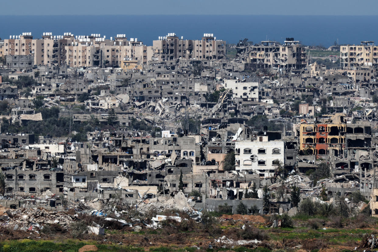 A picture taken from southern Israel Thursday shows destroyed buildings in Gaza.