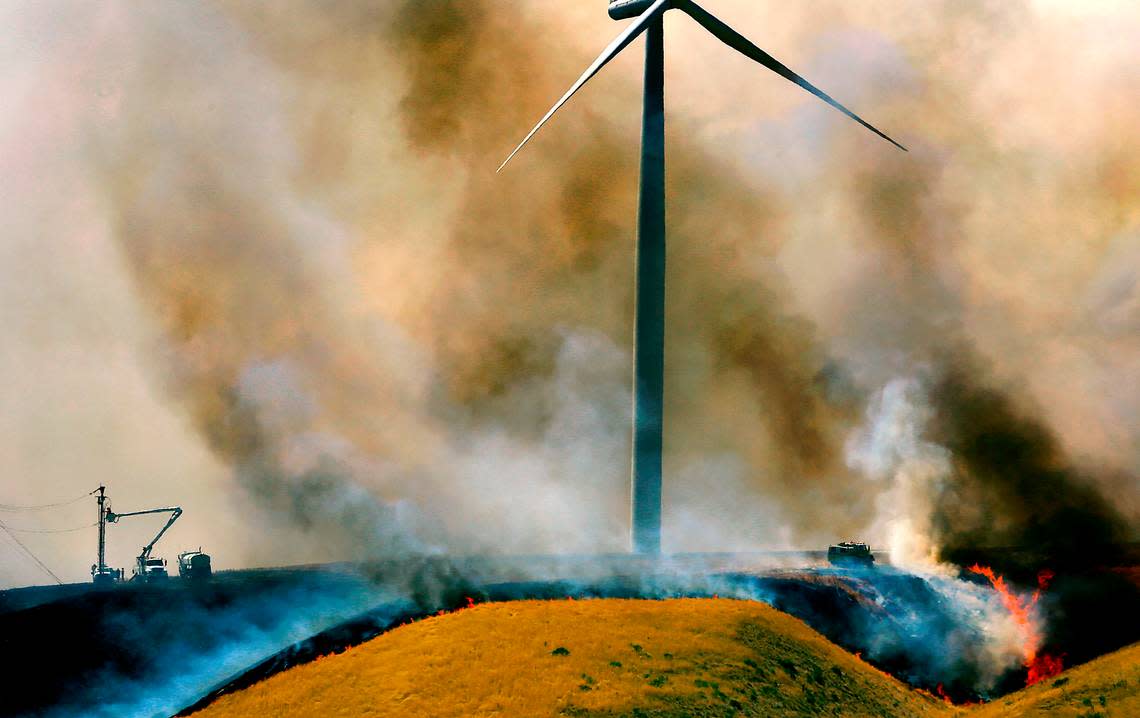 A wildland fire scorched more than 10 acres near some Nine Canyon Wind Project turbines in 2023.
