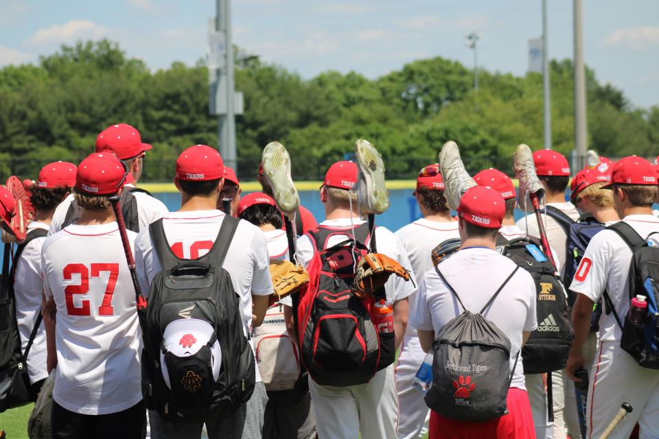Beechwood players in postgame as Beechwood fell 1-0 to Russell County in the state quarterfinals of the KHSAA state baseball tournament June 4, 2022, at Kentucky Proud Park, University of Kentucky, Lexington.