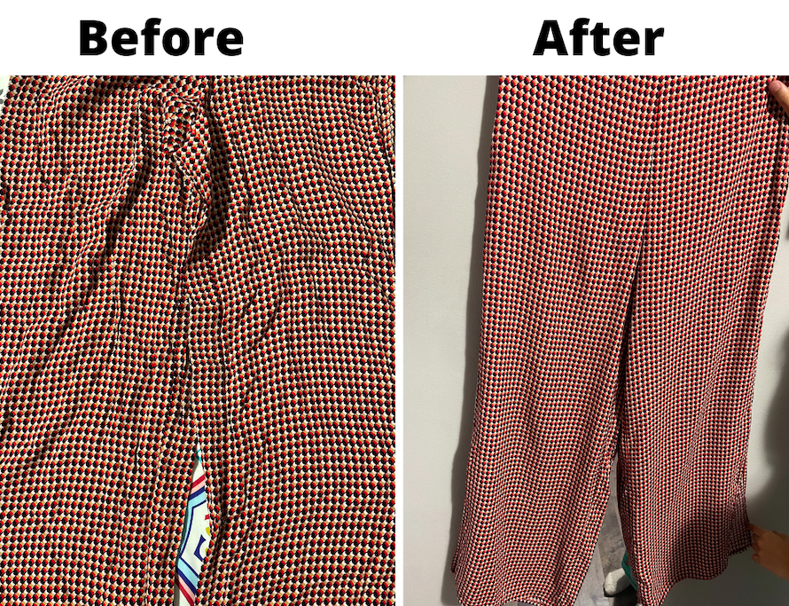 Before and after results of the 2-in-1 iron and steam from Conair.