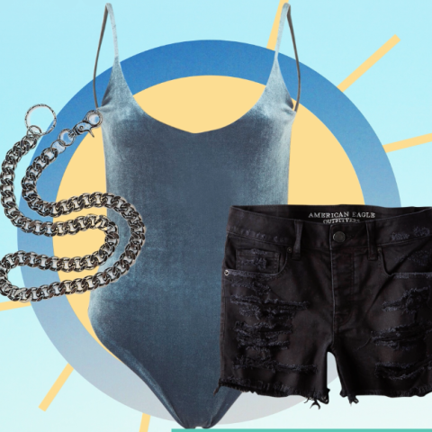 Velvet Swimsuit, Tomgirl Short, Metal Wallet Chain