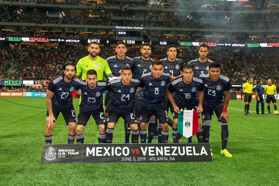 ATLANTA, GA - JUNE 05: The Mexico national team before  the international friendly between Mexico and Venezuela on June 5, 2019 at Mercedes Benz Stadium in Atlanta, GA. (Photo by John Adams/Icon Sportswire via Getty Images)