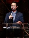 <p>Lin-Manuel Miranda celebrates the launch of Code (RED) and the return of Broadway at the Richard Rodgers Theatre on Oct. 13 in N.Y.C.</p>