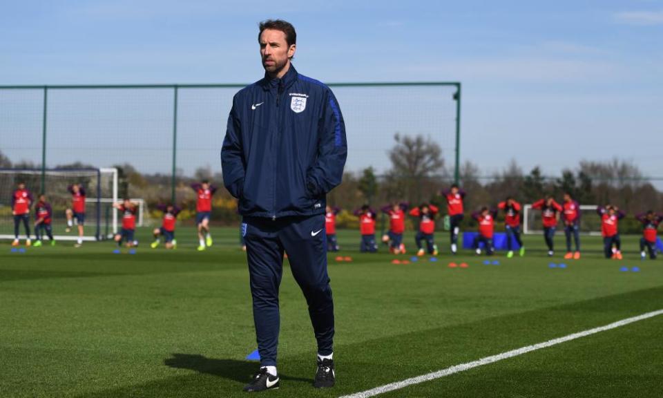 Gareth Southgate oversees England training as they prepare for their game against Lithuania.