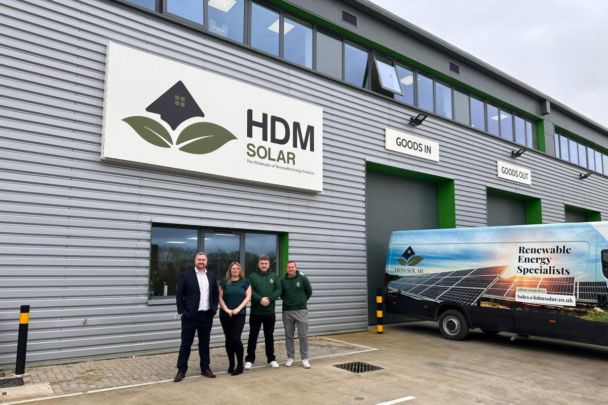 Adam Firth, HDM Solar managing director, Tayah Betambeau, manager and members of the team at Ferndown Industrial Estate <i>(Image: PR)</i>