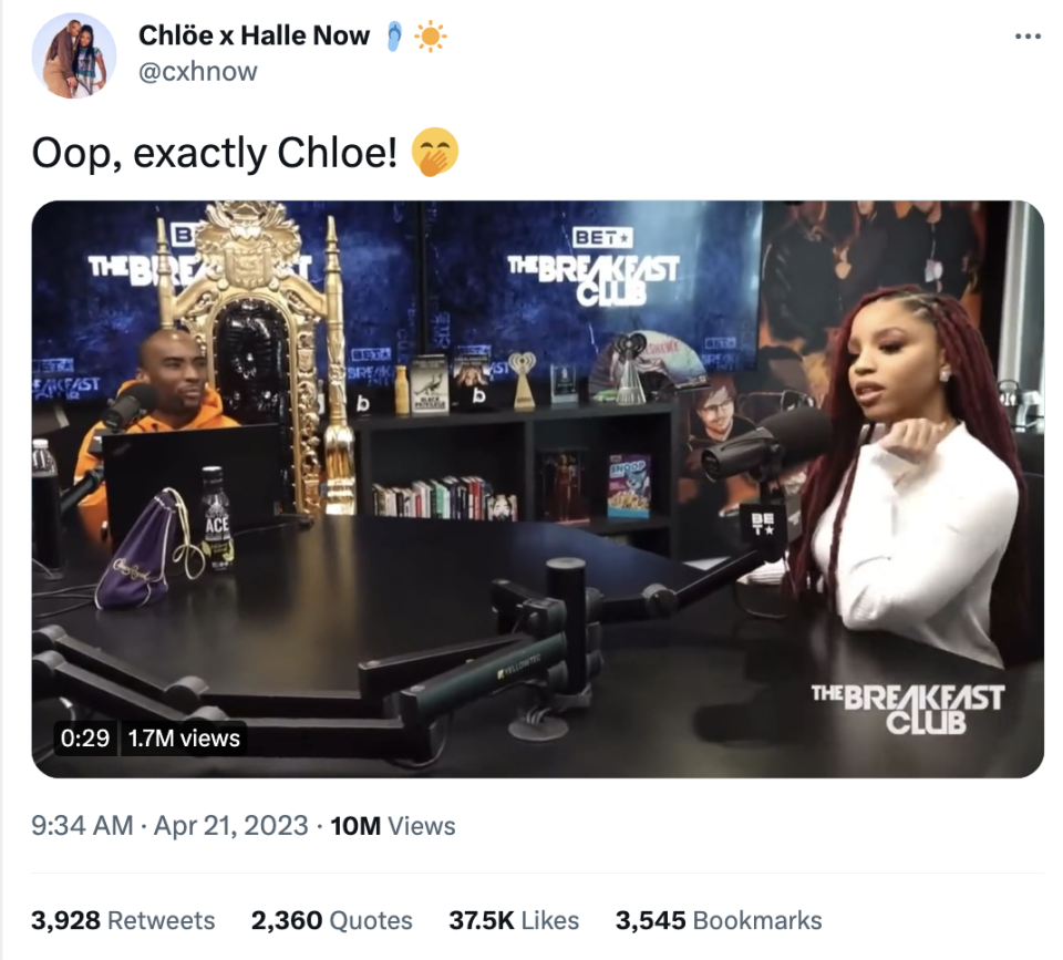 twitter user praising chloe
