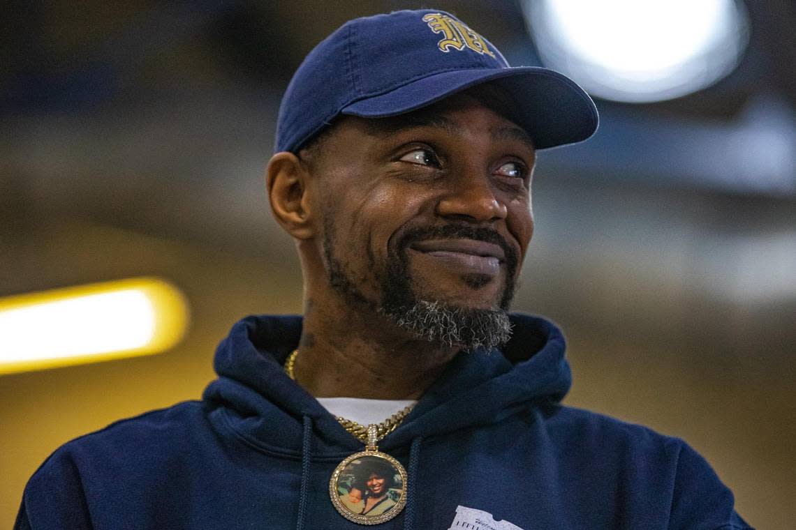 NBA Miami Heat forward Udonis Haslem (40) is seen during his High School Jersey Retirement Ceremony at Miami Senior High School in Miami, Florida on Tuesday, December 27, 2022.