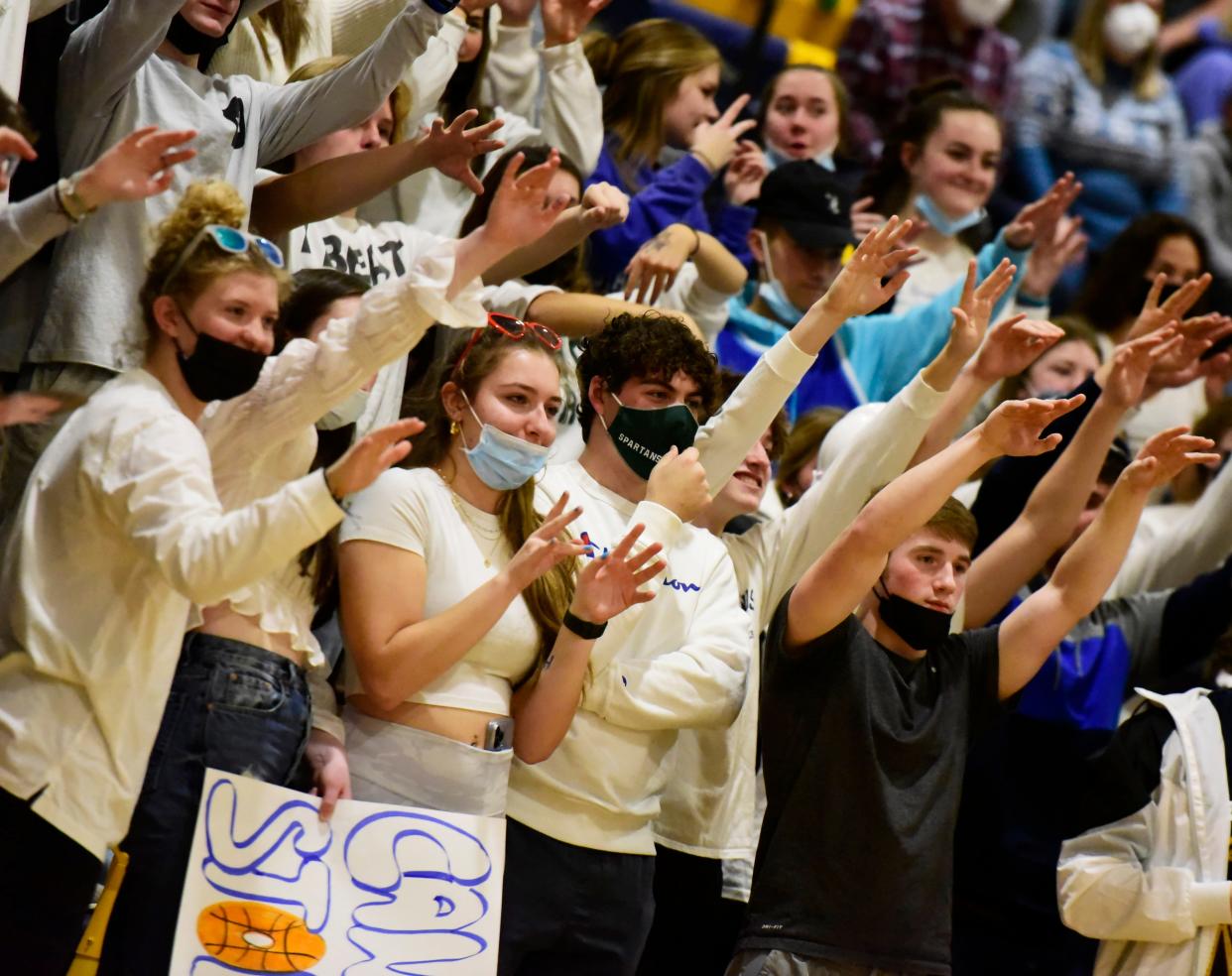 Port Huron Northern students wear masks as part of the school's policy during Port Huron Northern's 75-62 home win over Warren Cousino at Port Huron Northern High School in Port Huron on Tuesday, Jan. 18, 2022.