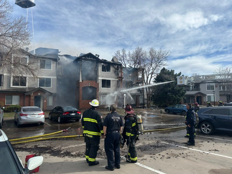 A 2-alarm fire broke out at a multifamily apartment building near Mississippi Avenue and Valentia Street in Denver on April 6, 2024.