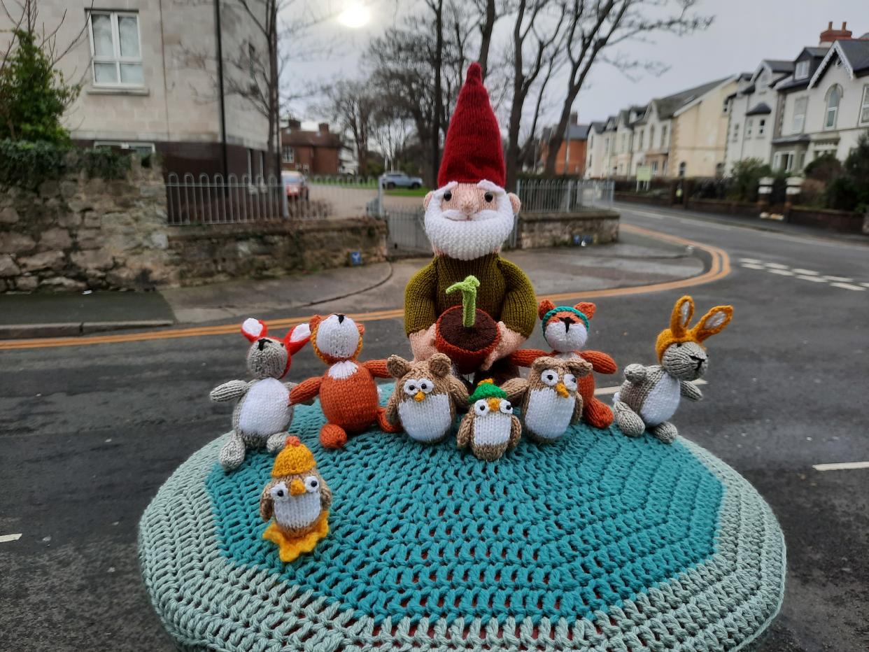 Rachel Williamson, a retired police officer, has been making postbox toppers in Rhyl, Wales, during the coronavirus pandemic