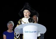 Gold Coast 2018 Commonwealth Games - Closing ceremony - Carrara Stadium - Gold Coast, Australia - April 15, 2018 - Lord Mayor of Birmingham Anne Underwood speaks. REUTERS/Athit Perawongmetha