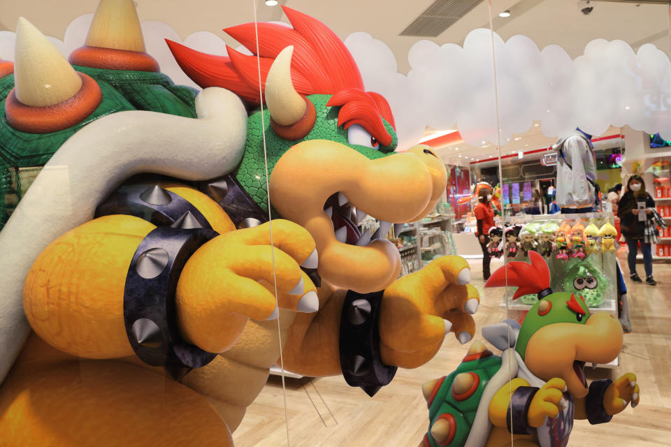 TOKYO, JAPAN - 2021/03/03: Decorative Bowser sticker on a glass wall inside Nintendo Tokyo store in Shibuya. (Photo by Stanislav Kogiku/SOPA Images/LightRocket via Getty Images)