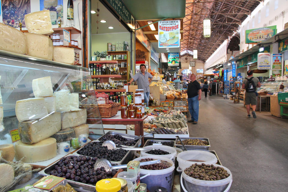 A traditional market in Chania, Crete with all of the treats. Photo: Getty