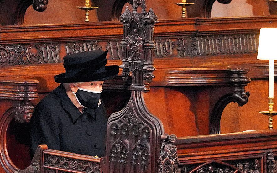 The Queen at Prince Philip’s funeral last month - Getty