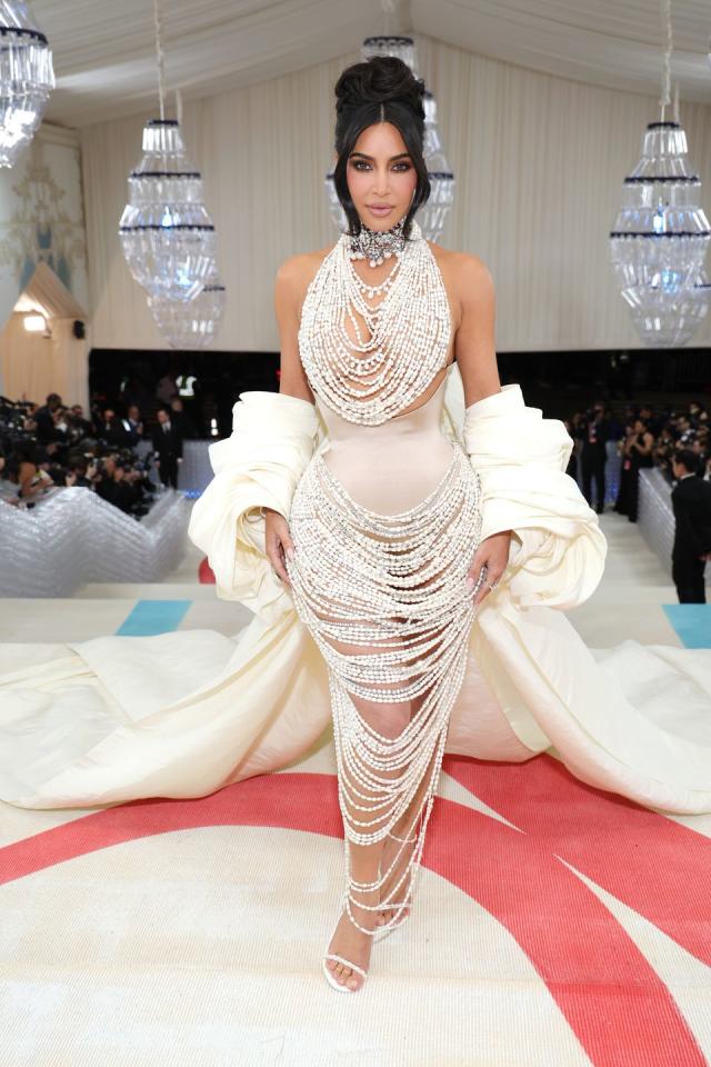 Kim Kardashian Wears a Dress Made Entirely of Pearls to the Met Gala