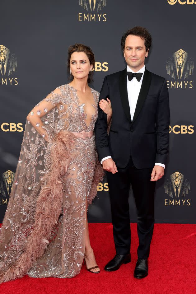 Keri Russell and her partner, Matthew Rhys, attend the 73rd Primetime Emmy Awards on Sunday in Los Angeles. (Photo: Rich Fury/Getty Images)