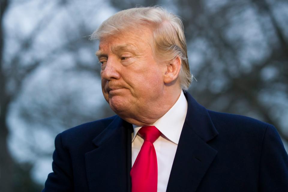 President Donald Trump turns to depart after speaking with the media after stepping off Marine One on the South Lawn of the White House, Sunday, March 24, 2019, in Washington. The Justice Department said Sunday that special counsel Robert Mueller's investigation did not find evidence that President Donald Trump's campaign "conspired or coordinated" with Russia to influence the 2016 presidential election.