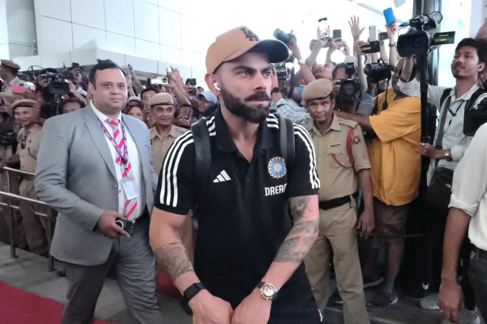 Virat Kohli arrives at Lokpriya Gopinath Bordoloi airport for India’s warm-up match against England in Guwahati