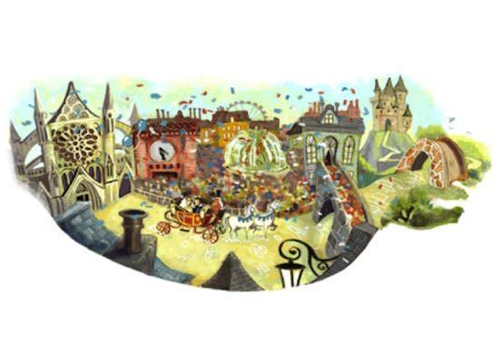 Google celebrated the Royal Wedding of Prince William and Catherine Middleton on April 29, 2011 with a Google doodle depicting a festively illustrated panorama of Westminster Abbey, where the royal knot was tied.