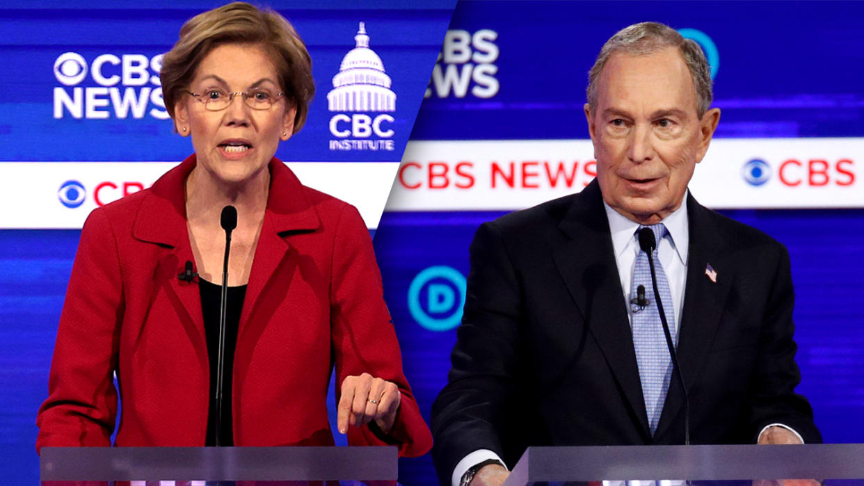 Sen. Elizabeth Warren and Michael Bloomberg. (Win McNamee/Getty Images, Patrick Semansky/AP)